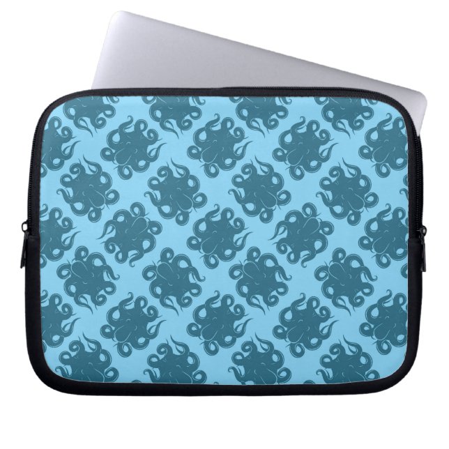 Octopus On Blue Pattern Laptop Sleeve (Front)