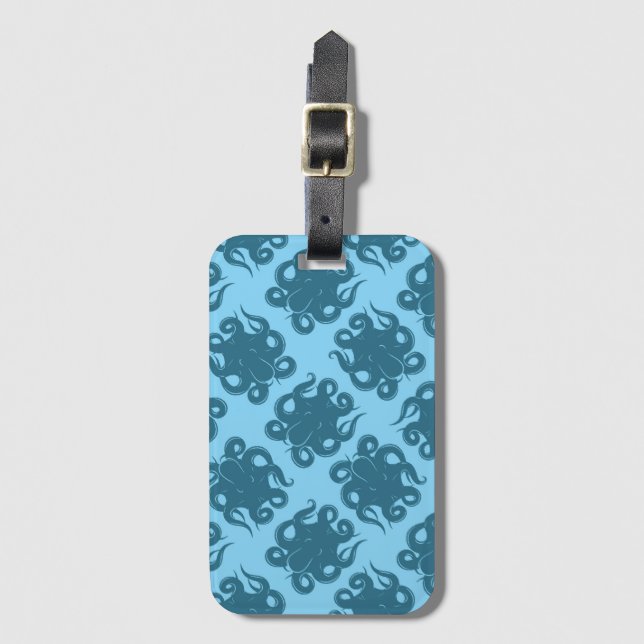 Octopus On Blue Pattern Luggage Tag (Front Vertical)