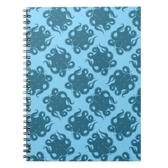 Octopus On Blue Pattern Notebook (Front)