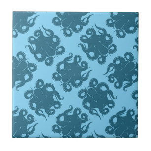 Octopus On Blue Pattern Tile