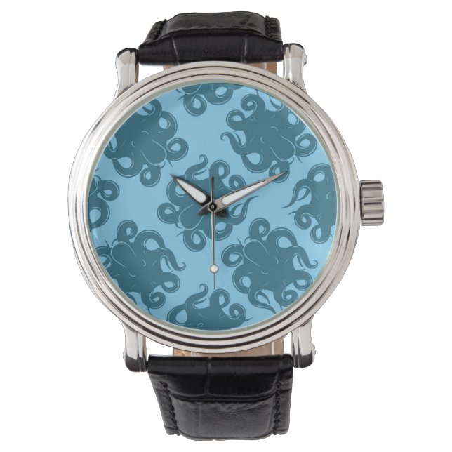 Octopus On Blue Pattern Watch (Front)