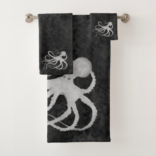 Octopus on Dark Grey - Bathroom Towel Set