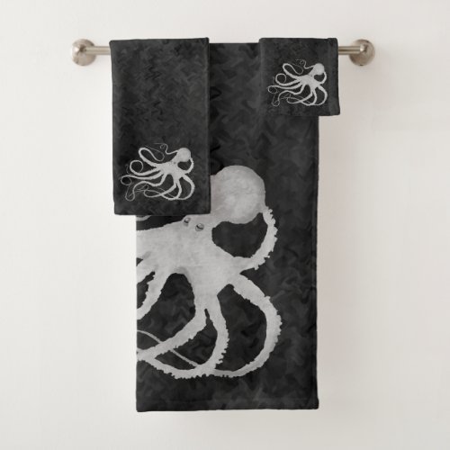 Octopus on Dark Grey _ Bathroom Towel Set