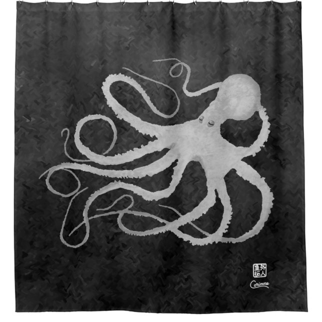 Octopus on Dark Grey l - Shower Curtain (Front)