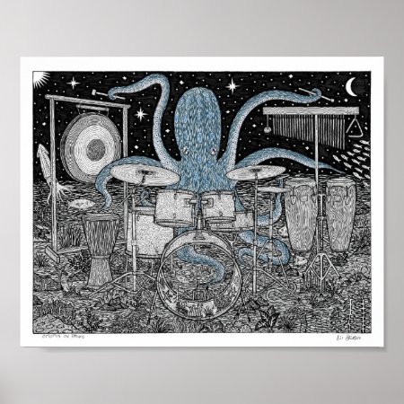 Octopus On Drums Poster