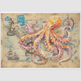 Octopus on map  tissue paper