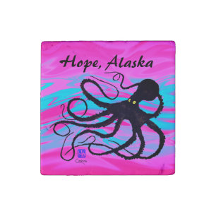 Octopus On Pink & Blue, Hope - Marble Magnet