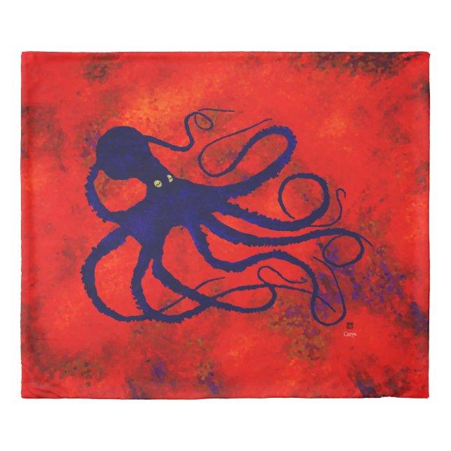Octopus on Red (Front) - King Size Duvet Cover (Front)
