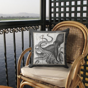 Octopus on Rustic Wood Outdoor Pillow