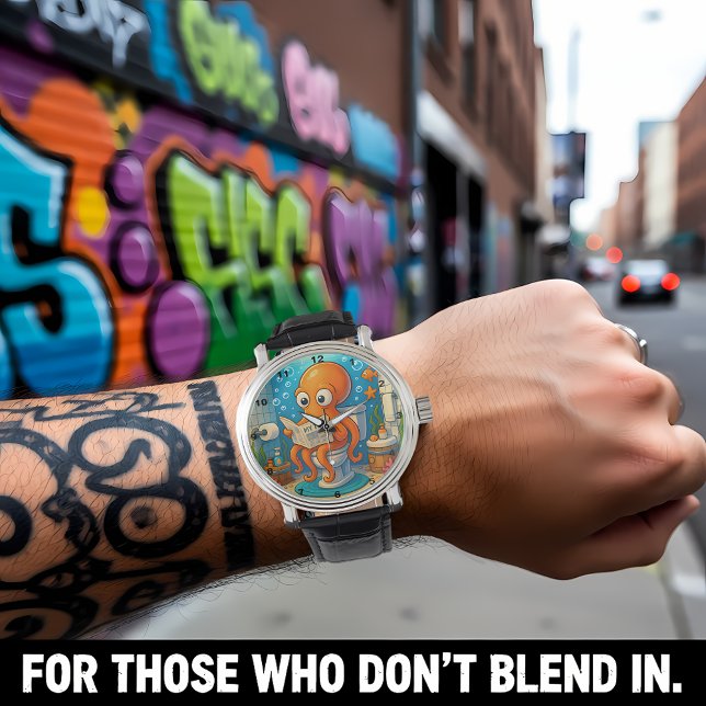 Octopus on Toilet Humorous Funny Bathroom Setting Watch (Creator Uploaded)