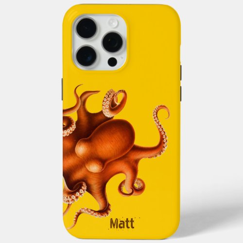 Octopus on Yellow iPhone 15 Pro Max Case