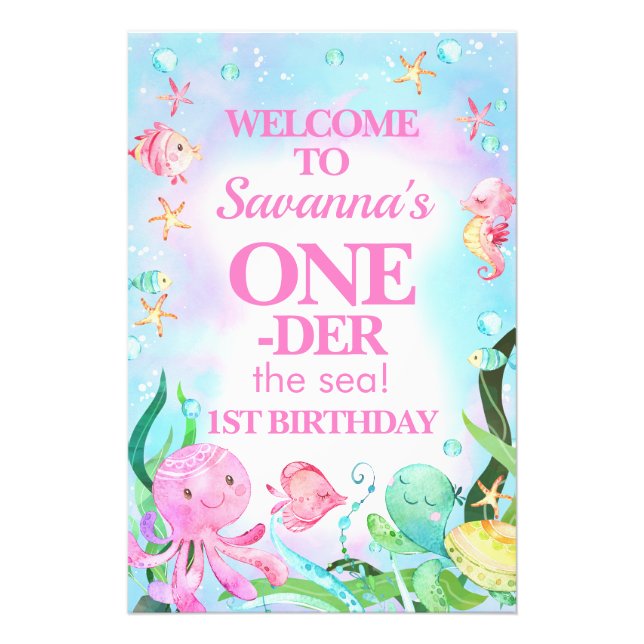 Octopus Oneder The Sea Birthday Welcome Sign (Front)