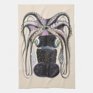 Octopus or Giant Squid, Vintage Marine Life Animal Kitchen Towel