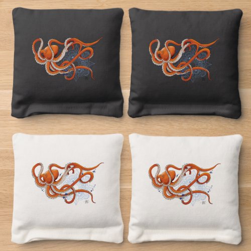 Octopus Orange Mandala Blue Cornhole Bags