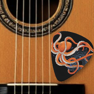 Octopus Orange Mandala Blue Guitar Pick
