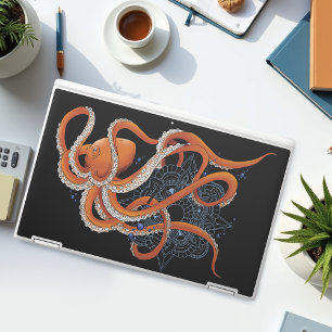 Octopus Orange Mandala Blue HP Laptop Skin