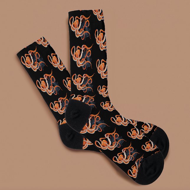 Octopus Orange Mandala Blue Socks (Creator Uploaded)