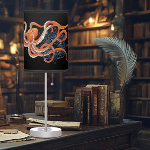 Octopus Orange Mandala Blue Table Lamp