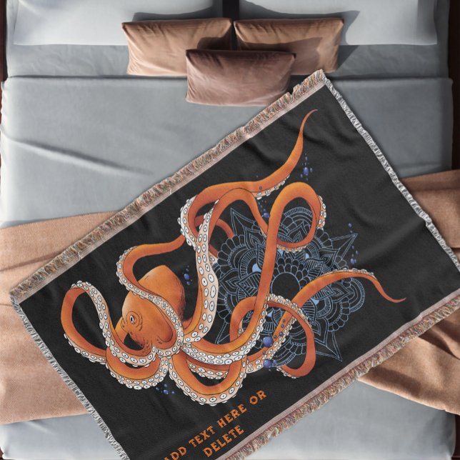 Octopus Orange Mandala Blue Throw Blanket (Creator Uploaded)
