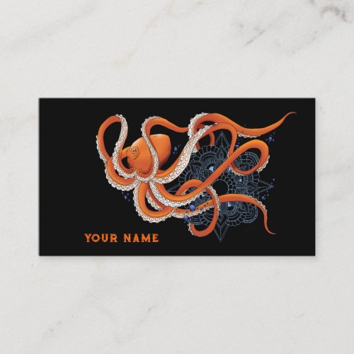 Octopus Orange Mandalla Blue Business Card