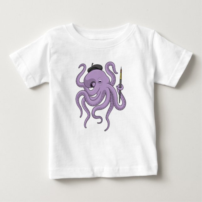 Octopus Painter Paint brush Baby T-Shirt (Front)