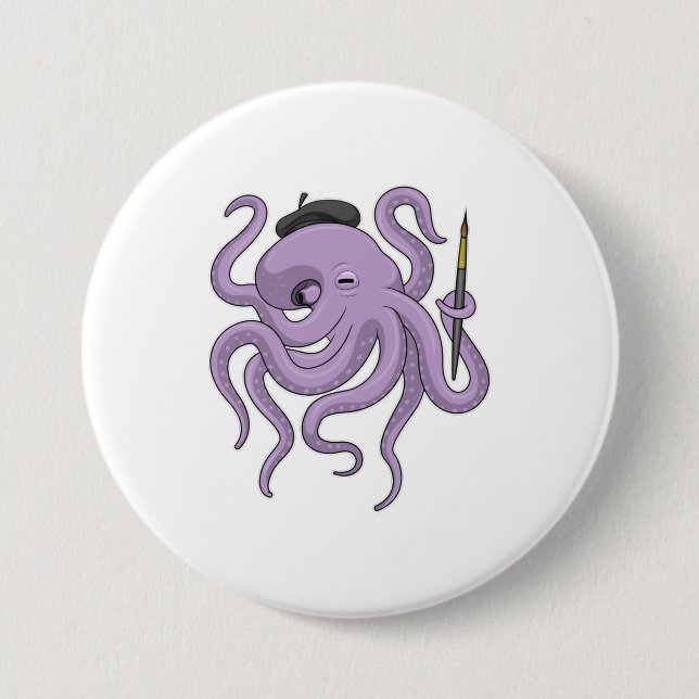 Octopus Painter Paint brush Button (Front)