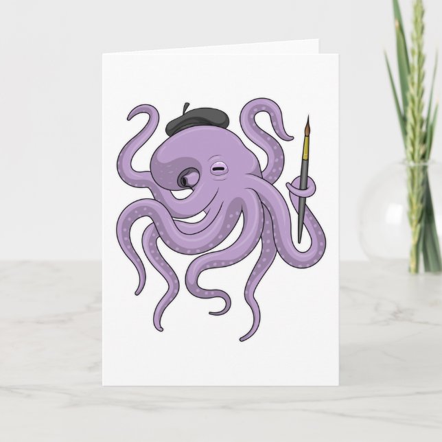 Octopus Painter Paint brush Card (Front)