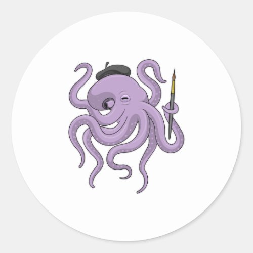 Octopus Painter Paint brush Classic Round Sticker