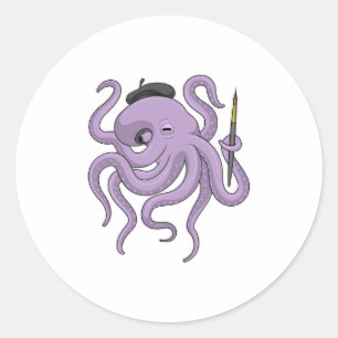 Octopus Painter Paint brush Classic Round Sticker