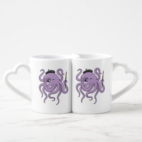 Octopus Painter Paint brush Coffee Mug Set