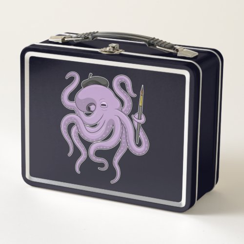 Octopus Painter Paint brush Metal Lunch Box