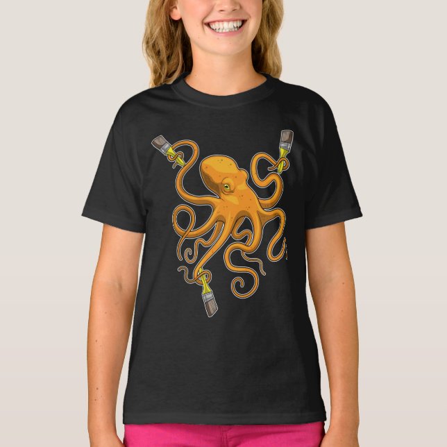 Octopus Painter Paint brush Painting T-Shirt (Front)