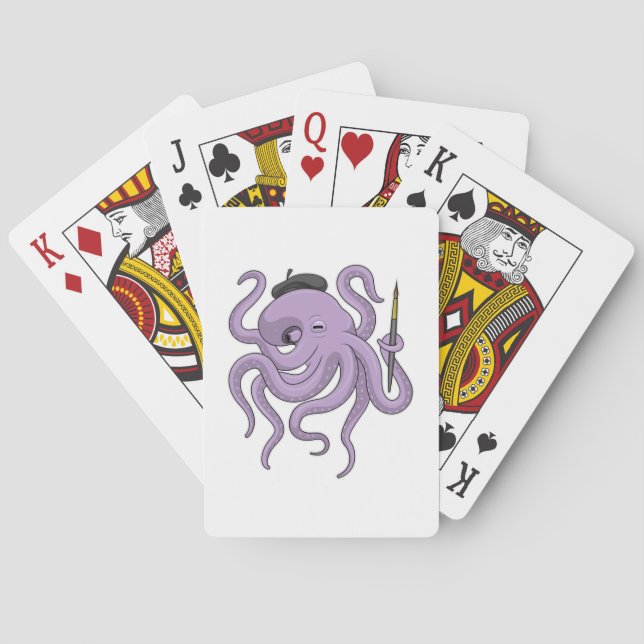 Octopus Painter Paint brush Poker Cards (Back)