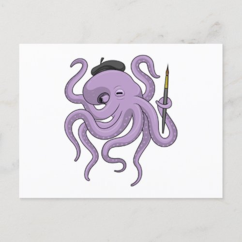 Octopus Painter Paint brush Postcard