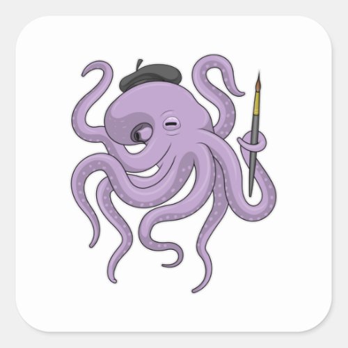 Octopus Painter Paint brush Square Sticker