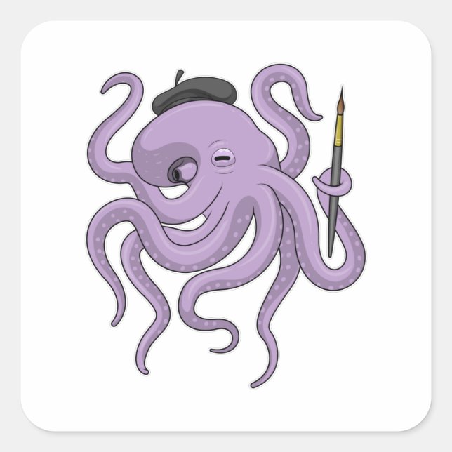 Octopus Painter Paint brush Square Sticker (Front)