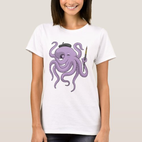 Octopus Painter Paint brush T_Shirt