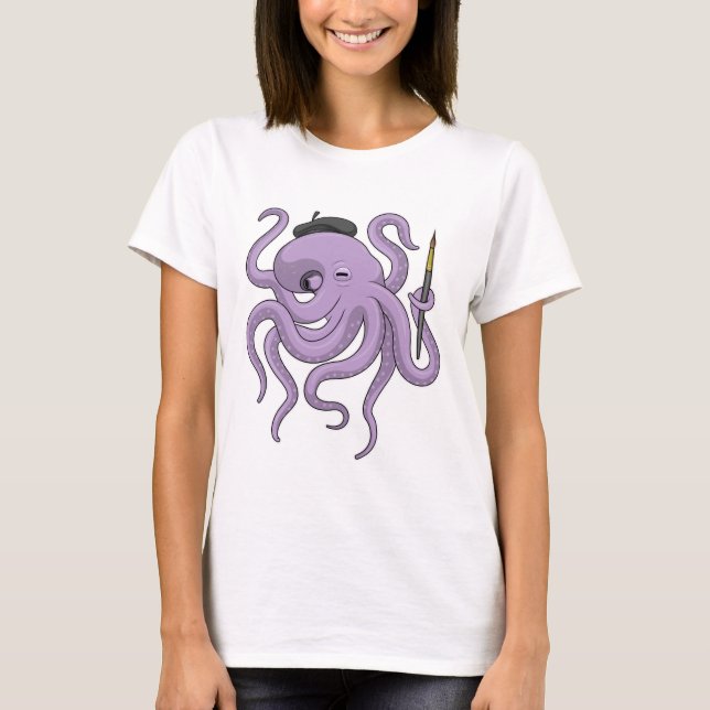 Octopus Painter Paint brush T-Shirt (Front)