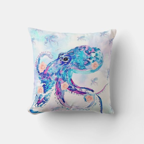 octopus pastel in dream throw pillow