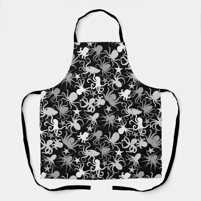 Octopus Pattern.b Black BG Apron (Front)