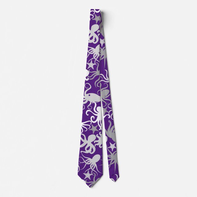 Octopus Pattern.b D Purple BG Neck Tie (Front)