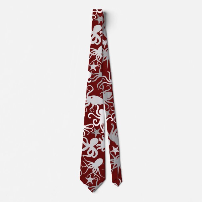 Octopus Pattern.b D Red BG Neck Tie (Front)