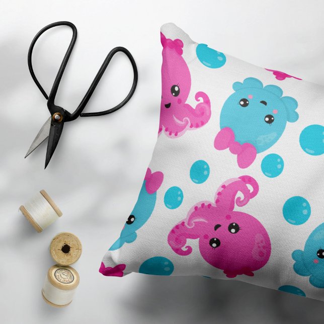 Octopus Pattern, Cute Octopus, Sea Animals Accent Pillow (Creator Uploaded)