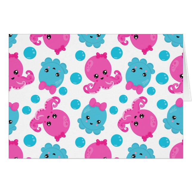 Octopus Pattern, Cute Octopus, Sea Animals Cards (Front Horizontal)