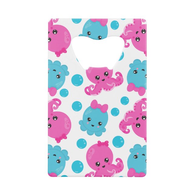 Octopus Pattern, Cute Octopus, Sea Animals Credit Card Bottle Opener (Front)