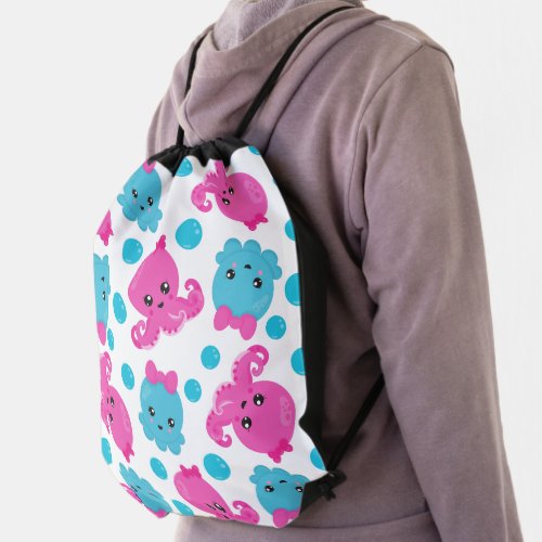 Octopus Pattern Cute Octopus Sea Animals Drawstring Bag