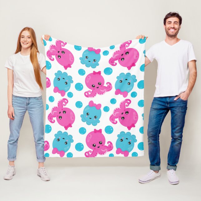 Octopus Pattern, Cute Octopus, Sea Animals Fleece Blanket (In Situ)