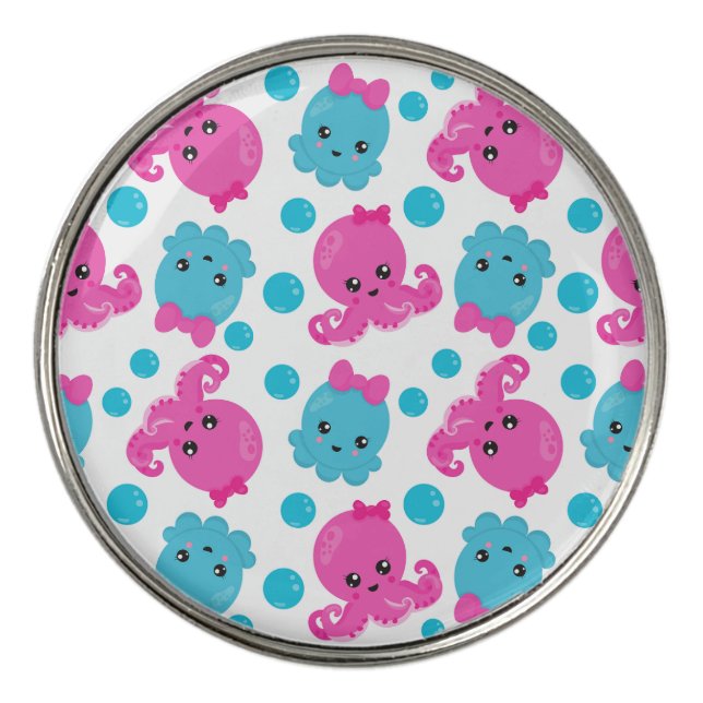 Octopus Pattern, Cute Octopus, Sea Animals Golf Ball Marker (Front)