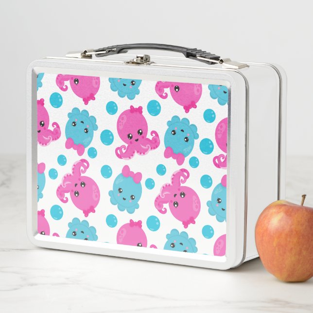Octopus Pattern, Cute Octopus, Sea Animals Metal Lunch Box (In Situ)