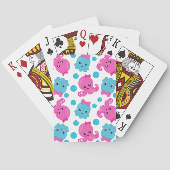 Octopus Pattern, Cute Octopus, Sea Animals Poker Cards (Back)